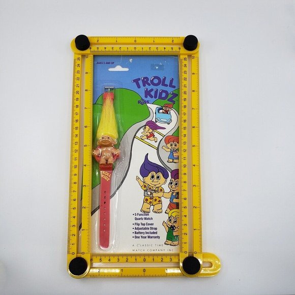 Russ Berrie Troll Kidz Doll Yellow Hair Red Band Flip Cover Quartz Watch Vintage - Picture 5 of 5